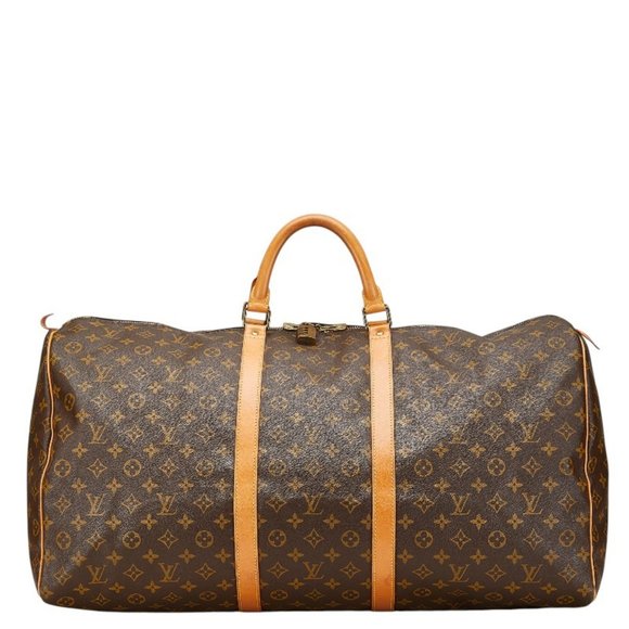 Louis Vuitton Monogram Keepall 60 Boston Bag Travel M41422 Brown PVC Leather Wom - Picture 1 of 10